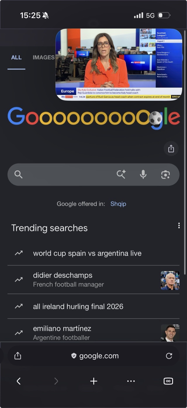An iPhone browsing the web in Safari while an EpiPTV live channel keeps playing in a floating Picture in Picture window.